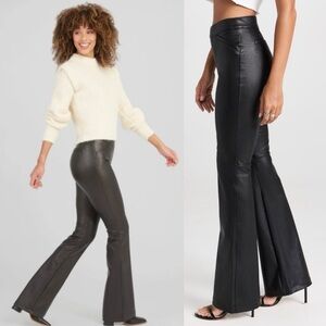 Spanx Leather Like Flare Pull On Pants Luxe Black High Rise